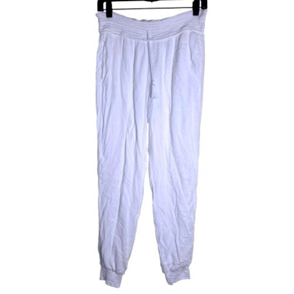 TART Jogger Pants Women L White Smocked Waist Viscose T7619S100 Good - Picture 3 of 8